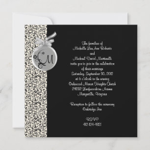 Invitación a la boda del diamante negro y plateado