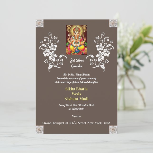 Invitación a la boda del Diseñador Ganesha (Anverso de pie)