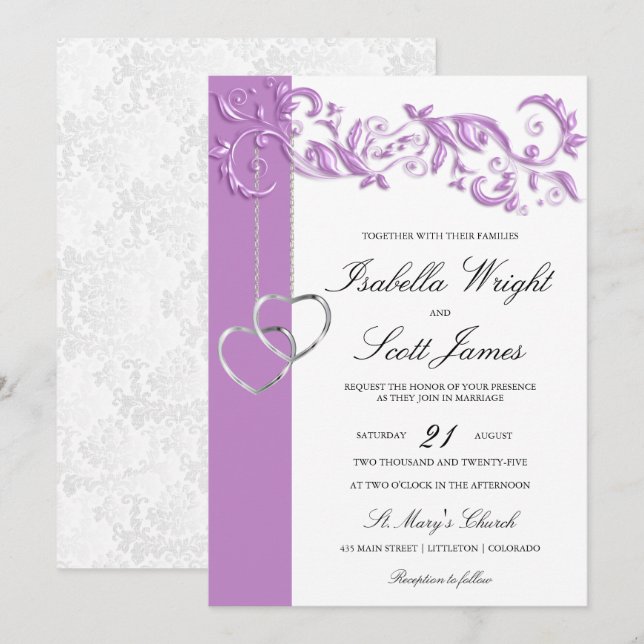 Invitación a la boda del diseño floral de Lavender (Anverso / Reverso)