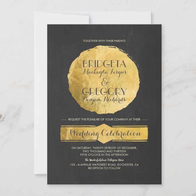 Invitación a la boda del efecto de Relieve metaliz (Anverso)