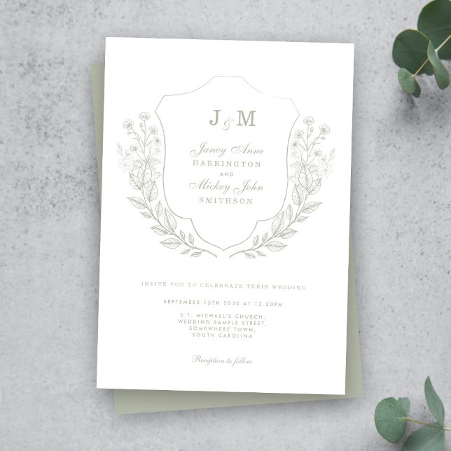 Invitación a la boda del Escudo del Monograma Verd (Subido por el creador)