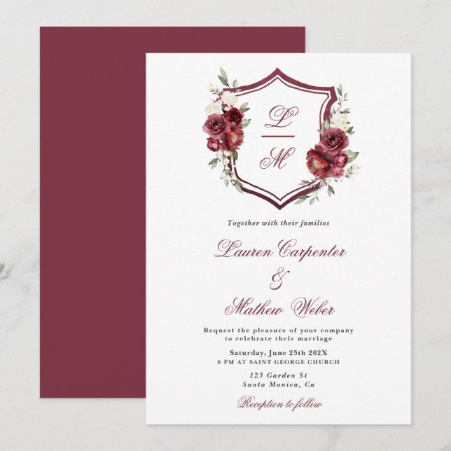 Invitación a la boda del Escudo floral borgoñés (Anverso / Reverso)