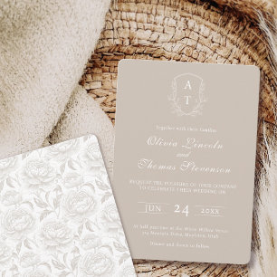 Invitación a la boda del escudo Monograma Pale Tau