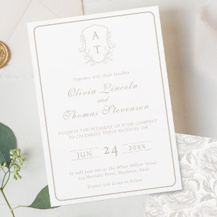 Invitación a la boda del escudo Monograma Pale Tau