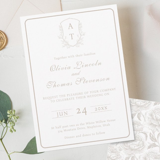 Invitación a la boda del escudo Monograma Pale Tau (Subido por el creador)