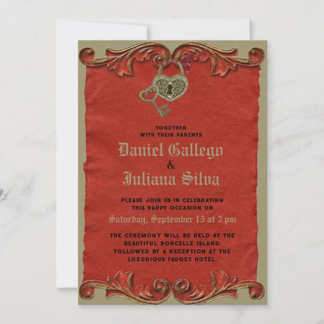 Invitación a la boda del esqueleto gótico rojo vin (Anverso)
