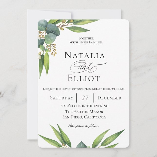 Invitación a la boda del Eucalipto botánico (Anverso)