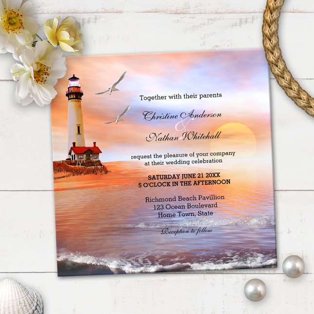 Invitación a la boda del faro de playa (Subido por el creador)