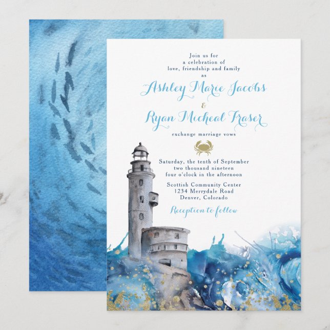 Invitación a la boda del faro náutico (Anverso / Reverso)