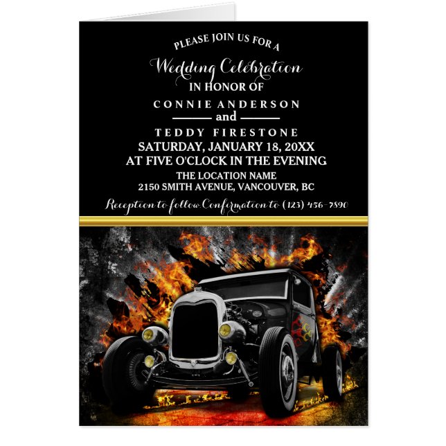 Invitación a la boda del fiesta Hot Rod (Frente)