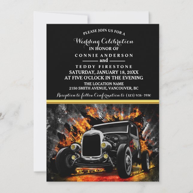Invitación a la boda del fiesta Hot Rod (Anverso)