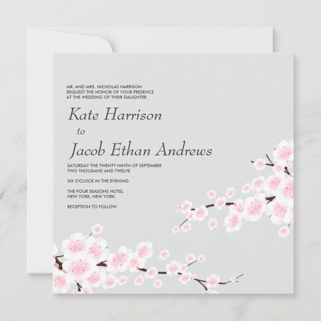 Invitación a la boda del florecimiento del cerezo  (Anverso)