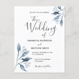 Invitación a la boda del follaje botánico azul