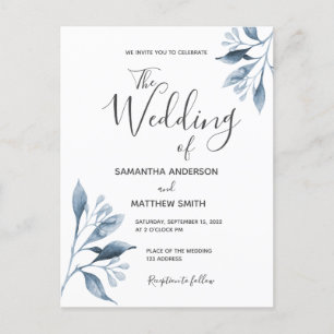 Invitación a la boda del follaje botánico azul