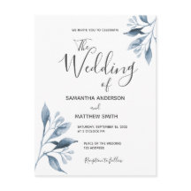 Invitación a la boda del follaje botánico azul