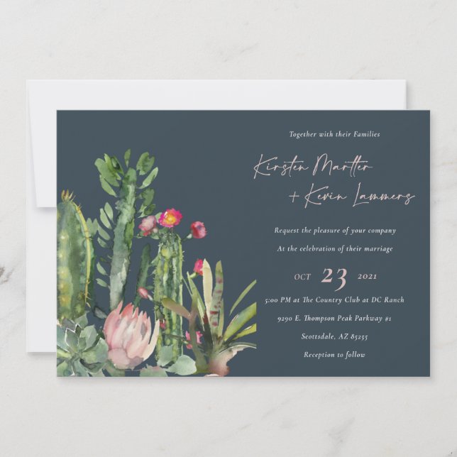 Invitación a la boda del follaje de Cacti, desiert (Anverso)