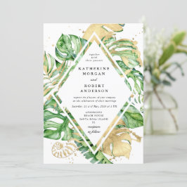 Invitación a la boda del follaje dorado tropical