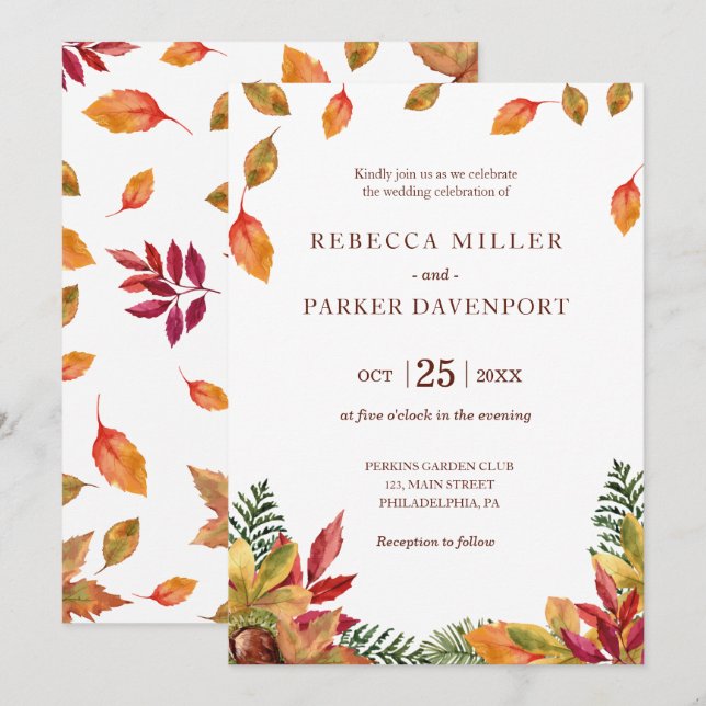 Invitación a la boda del follaje otoñal (Anverso / Reverso)
