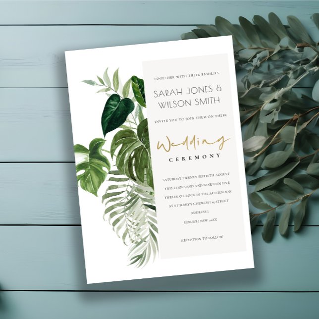 Invitación a la boda del follaje tropical de palma (Subido por el creador)