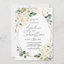 Invitación a la boda del follaje verde de las rosa