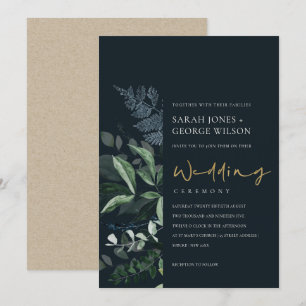 Invitación a la boda del follaje verde negro de la