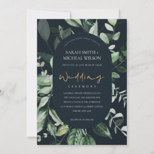 Invitación a la boda del follaje verde negro de la