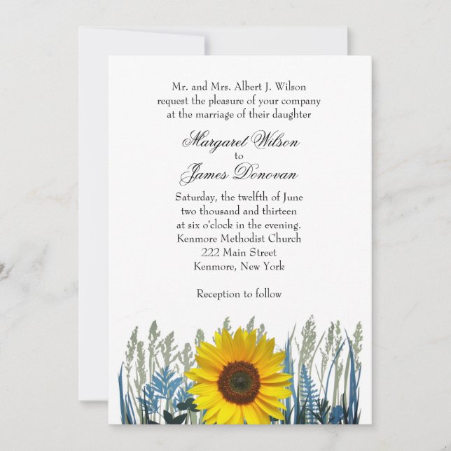 Invitación a la boda del girasol (Anverso)
