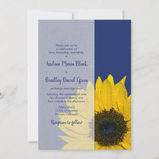 Invitación a la boda del girasol amarillo azul de