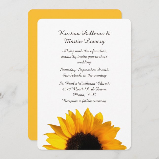 Invitación a la boda del girasol amarillo grande (Anverso / Reverso)