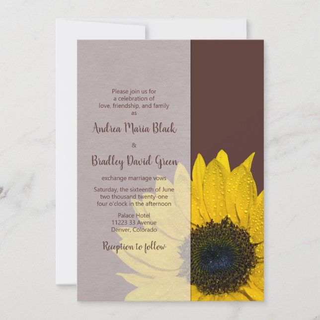 Invitación a la boda del girasol amarillo marrón s (Anverso)