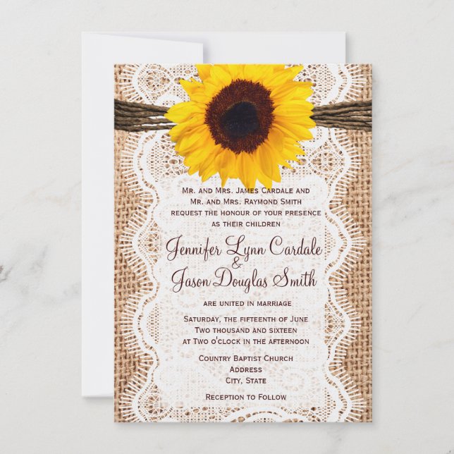 Invitación a la boda del girasol con dos brazos de (Anverso)