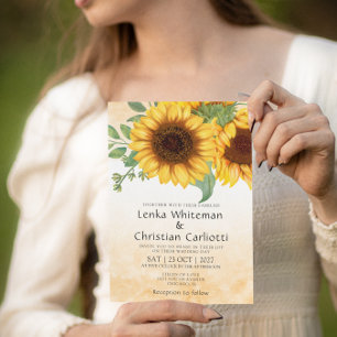 Invitación a la boda del girasol de color de agua
