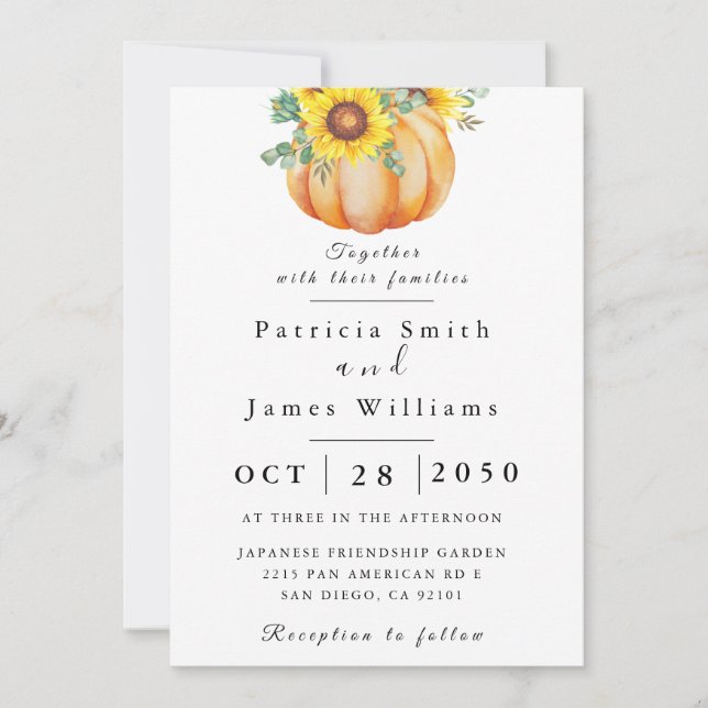 Invitación a la boda del girasol de la calabaza (Anverso)