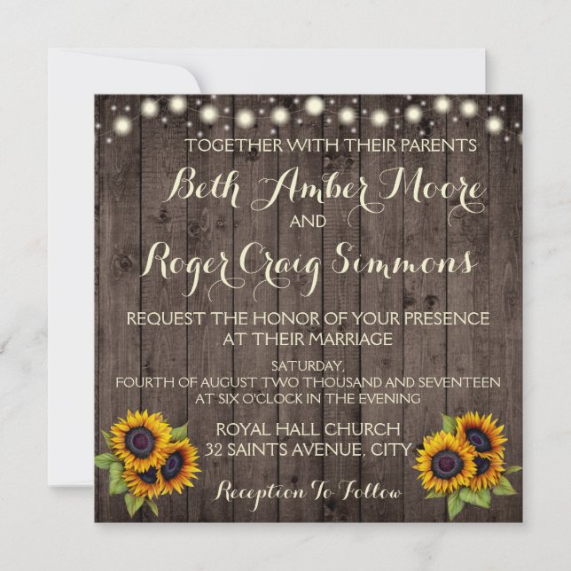 Invitación a la boda del girasol de la madera de l (Anverso)