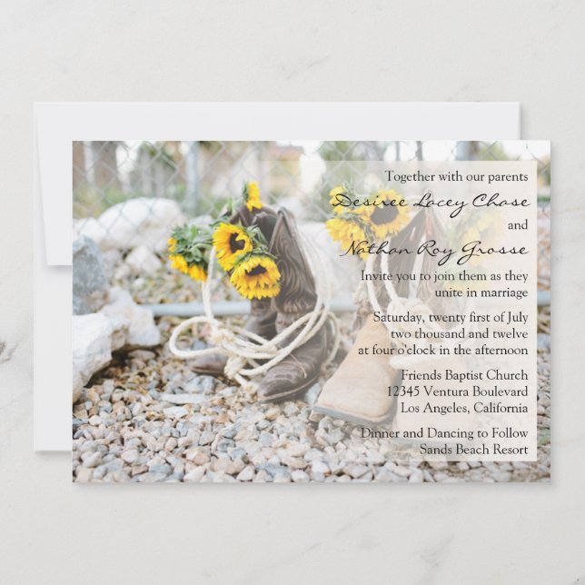 Invitación a la boda del girasol del país (Reverso)