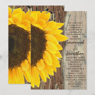 Invitación a la boda del girasol en el campo rústi