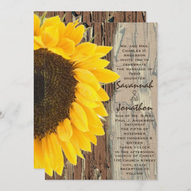Invitación a la boda del girasol en el campo rústi
