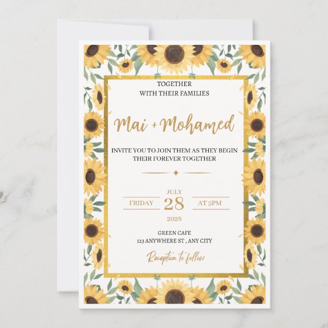 Invitación a la boda del girasol - Flora de verano (Anverso)