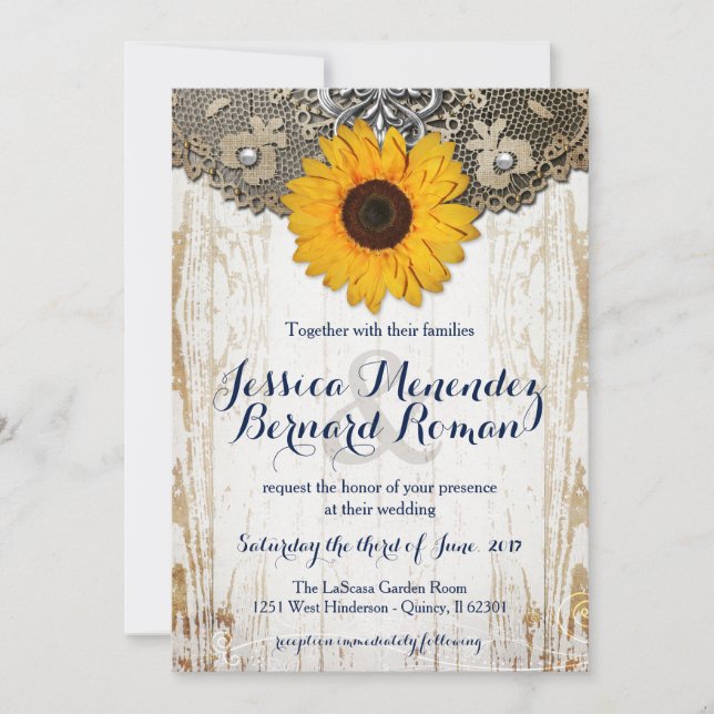Invitación a la boda del girasol floral rústico (Anverso)