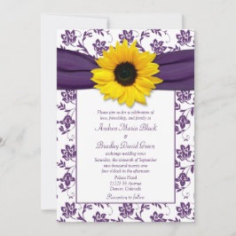 Invitación a la boda del girasol morado blanco de