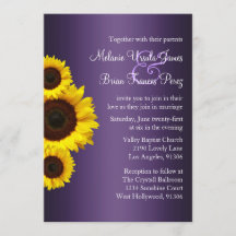 Invitación a la boda del girasol morado y amarillo