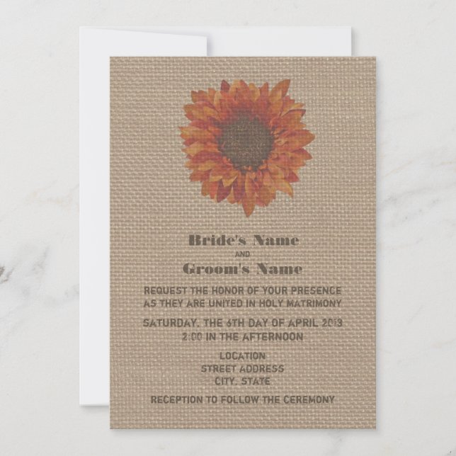 Invitación a la boda del girasol Naranja inspirado (Anverso)