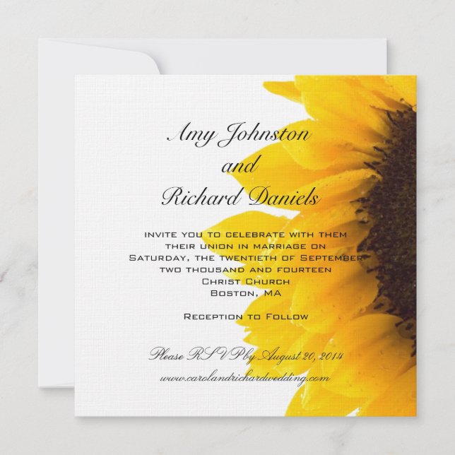 Invitación a la boda del girasol negro amarillo (Anverso)