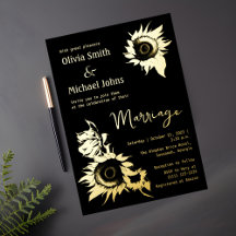 Invitación a la boda del girasol negro y dorado