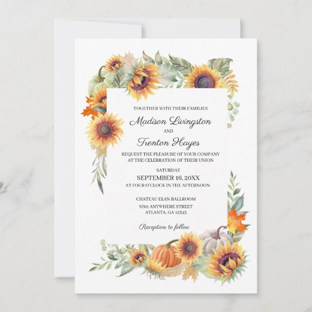Invitación a la boda del girasol otoño (Anverso)