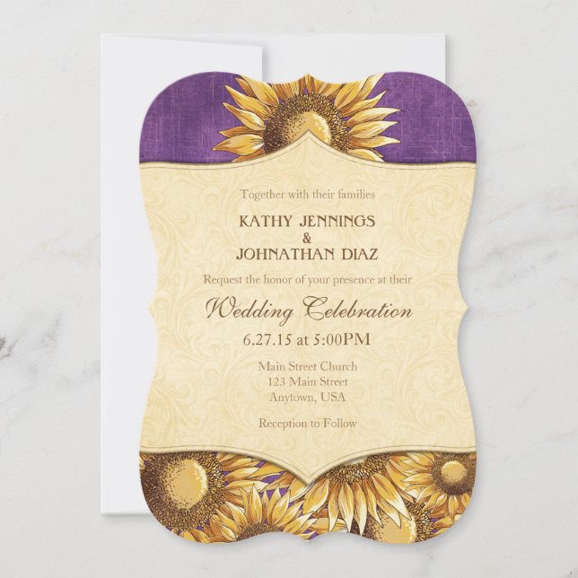Invitación a la boda del girasol púrpura ruso (Anverso)