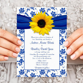 Invitación a la boda del girasol Royal Blue Damask