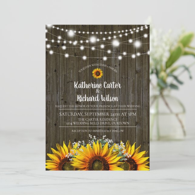 Invitación a la boda del girasol ruso (Anverso de pie)
