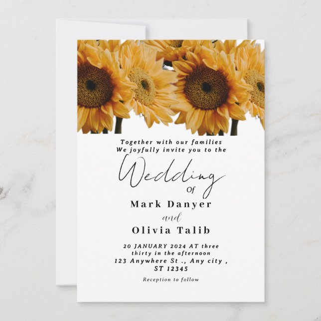 Invitación a la boda del girasol ruso (Anverso)