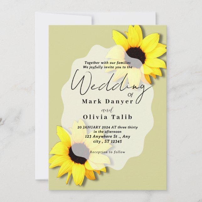 Invitación a la boda del girasol ruso (Anverso)